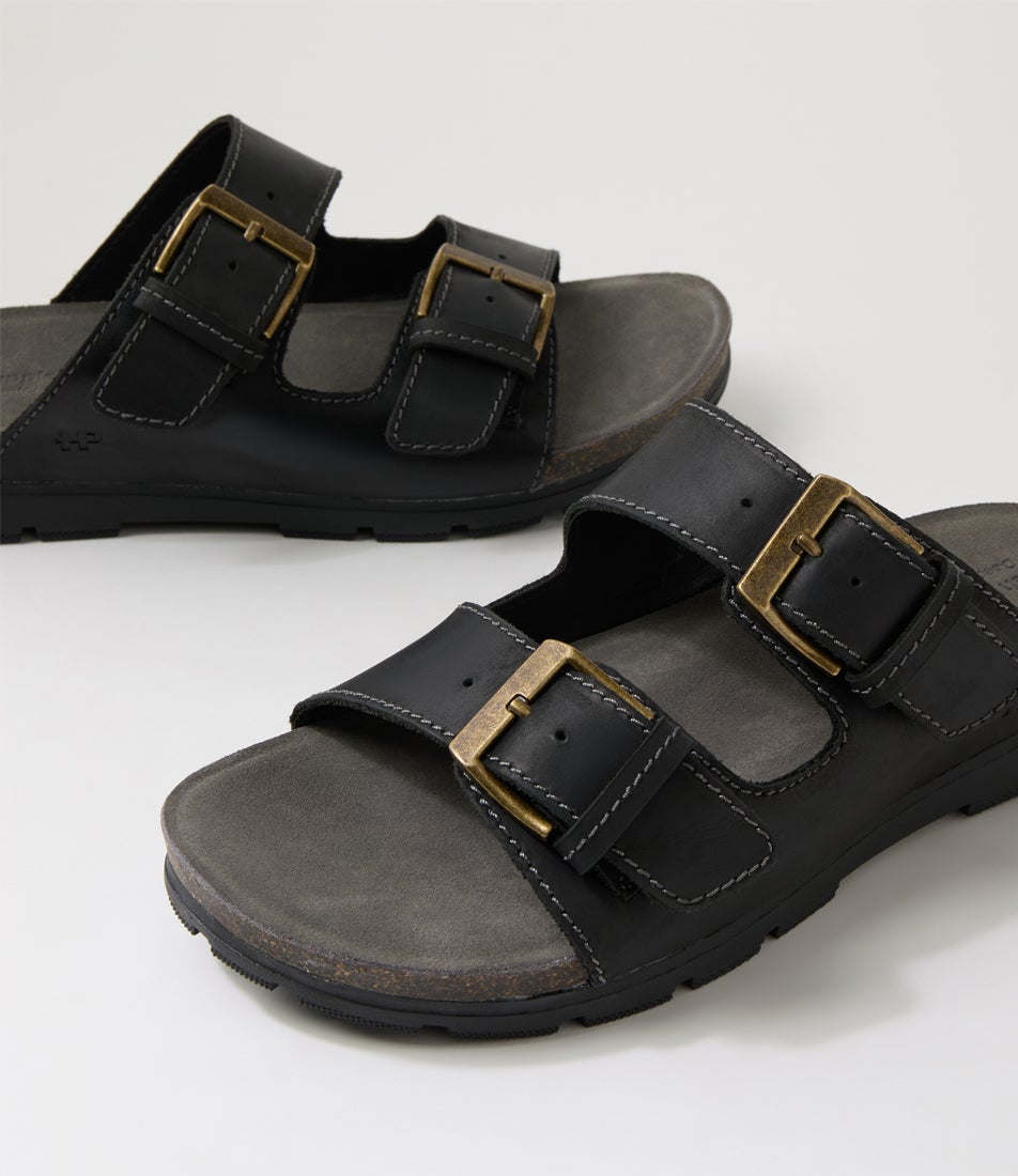 Salton Black Leather Slides