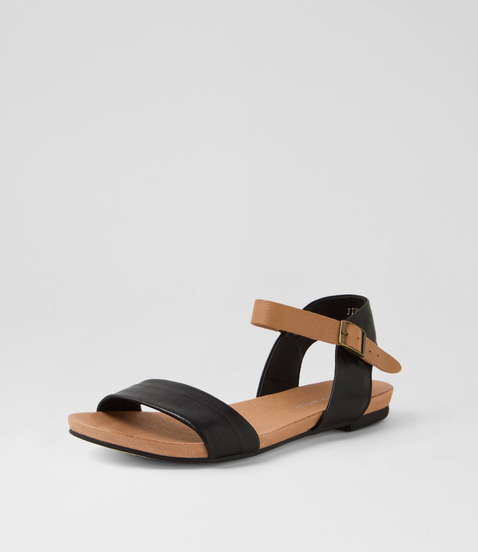 Jinnit Black Tan Leather Sandals