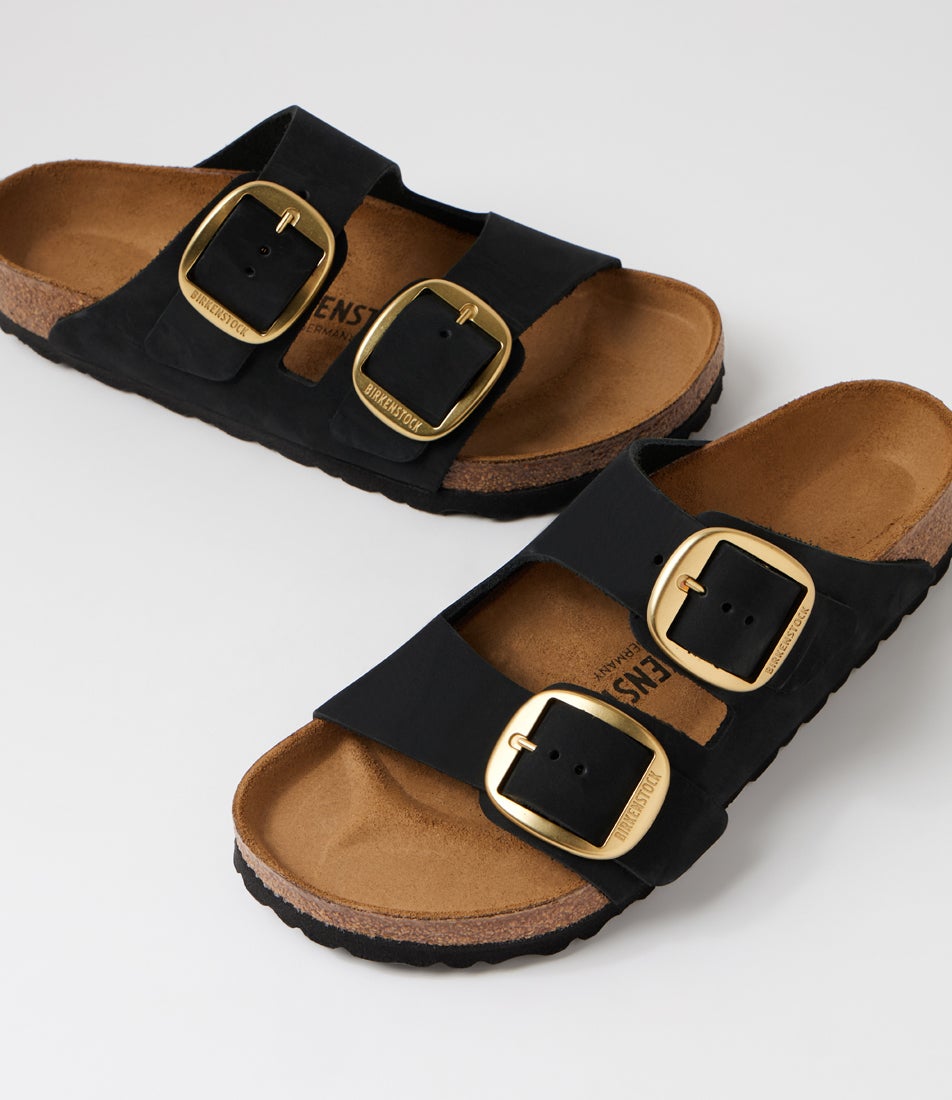 Arizona Big Buckle Black Nubuck Slides