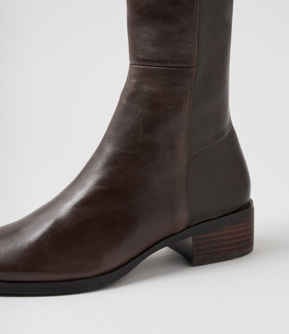 Thanes New Choc Leather Stretch Knee High Boots