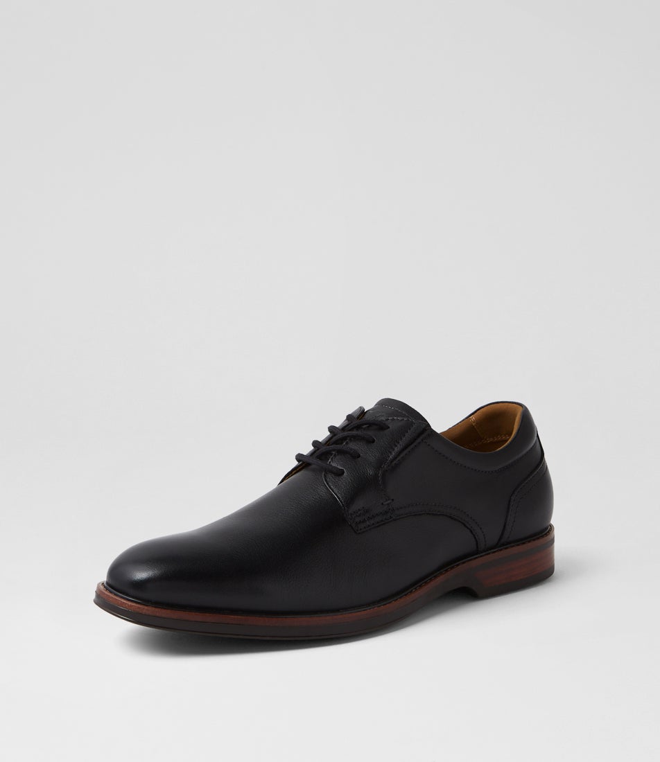 Traveller Plain Black Milled Leather Lace Up Flats