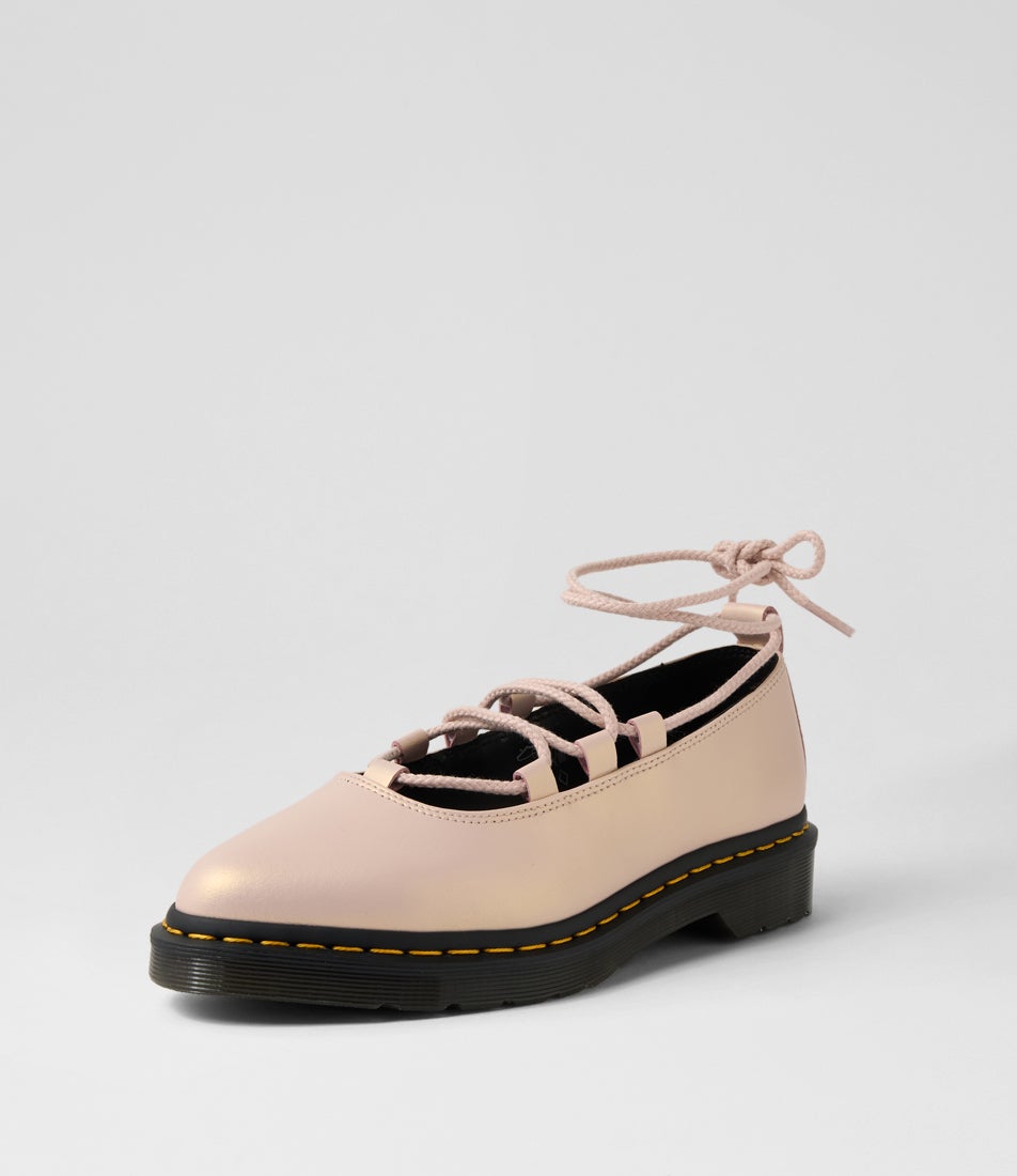 Elphie 2 Lace Up Powder Pink Gold Shift Leather Flat Shoes