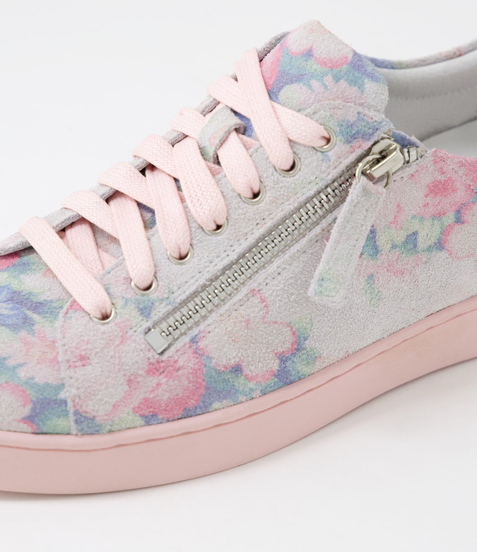 Jelorias Pastel Floral Pink Suede Sneakers