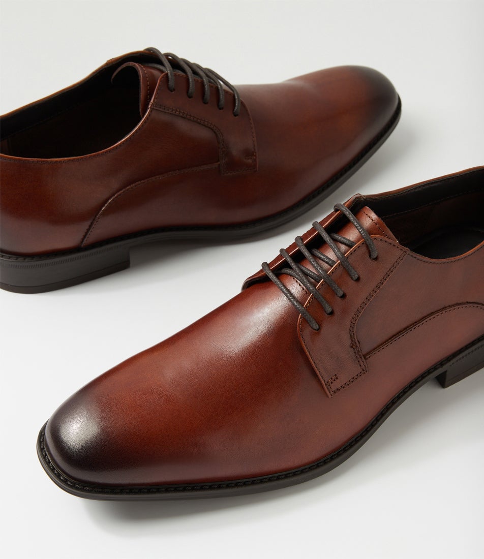 Impose Cognac Leather Lace Up Flats