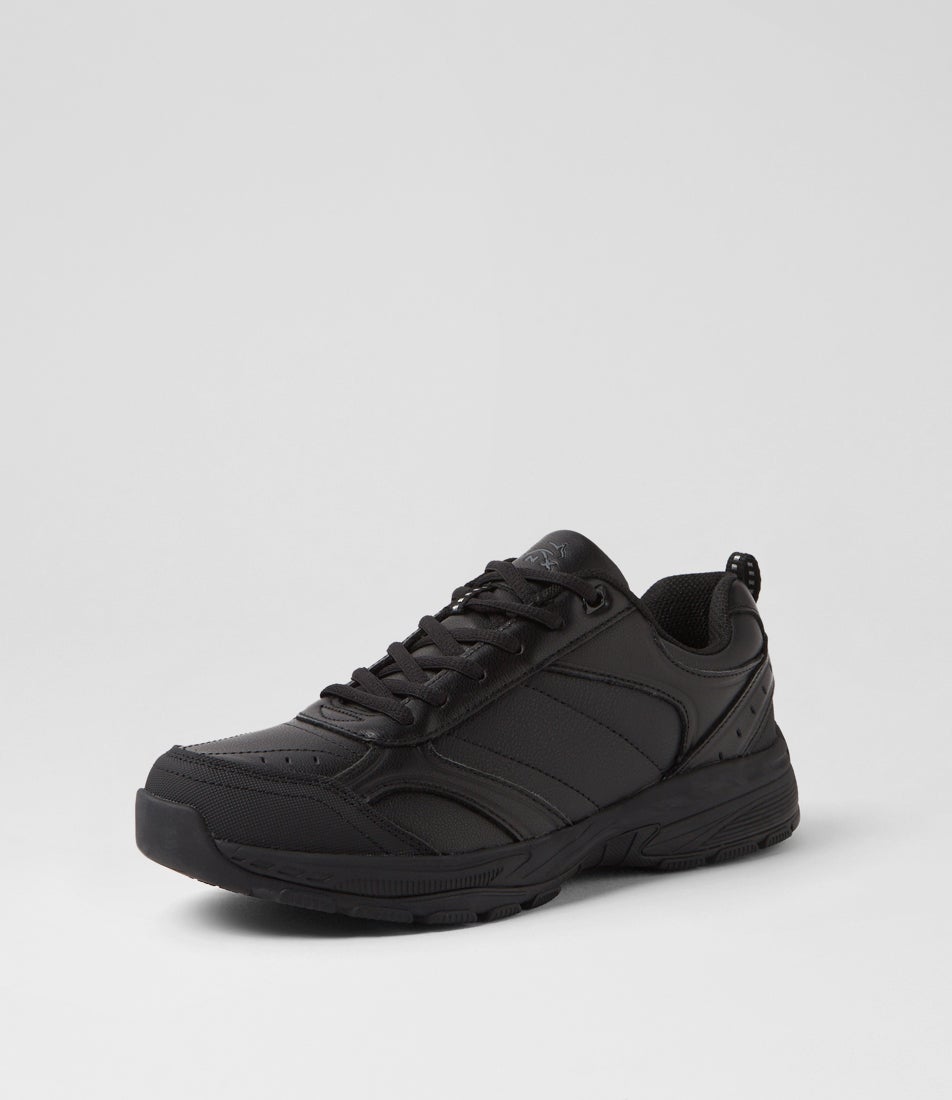 Elite Snr Wide Black Leather Sneakers