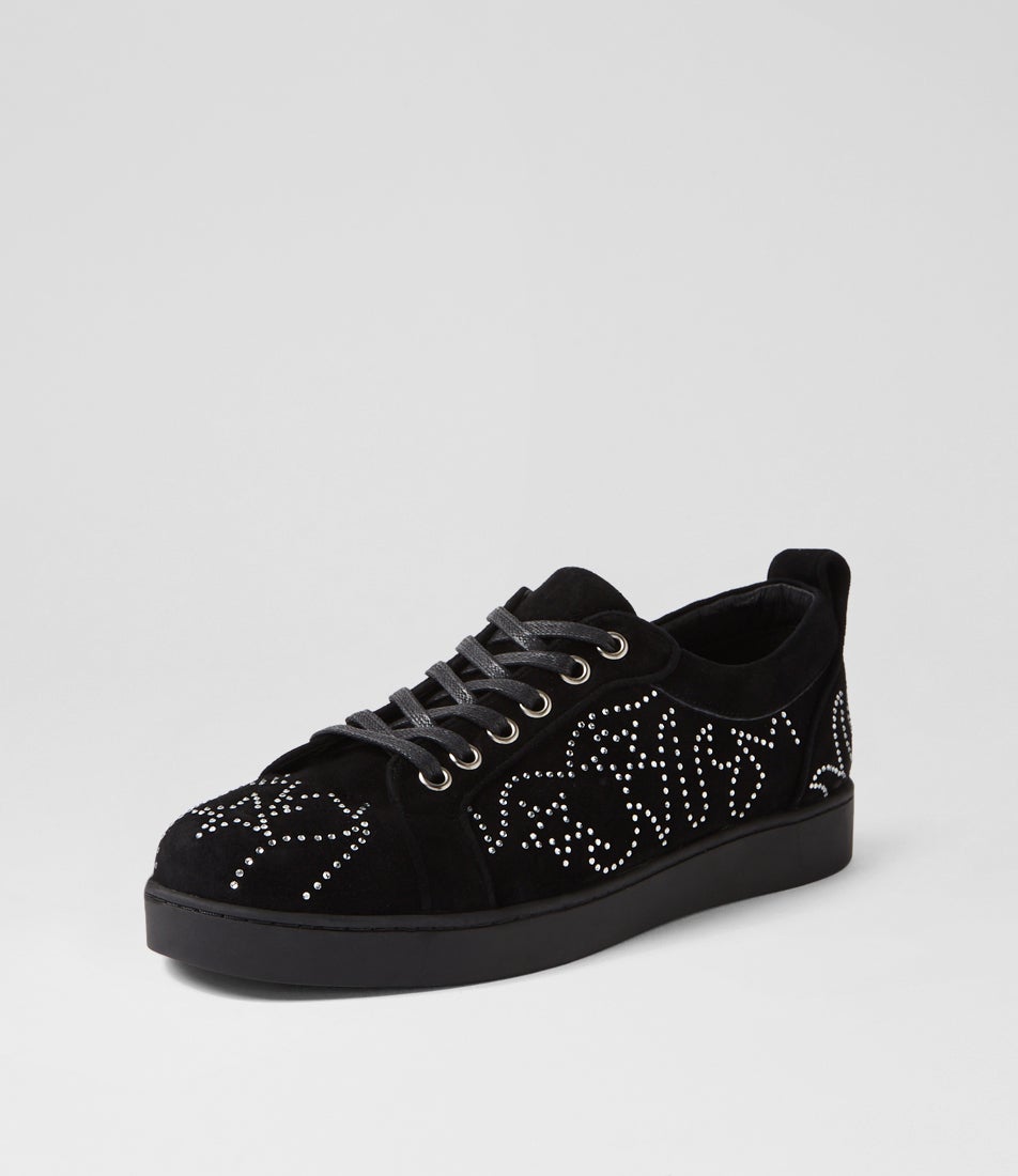 Jonell Black Silver Suede Jewels Sneakers