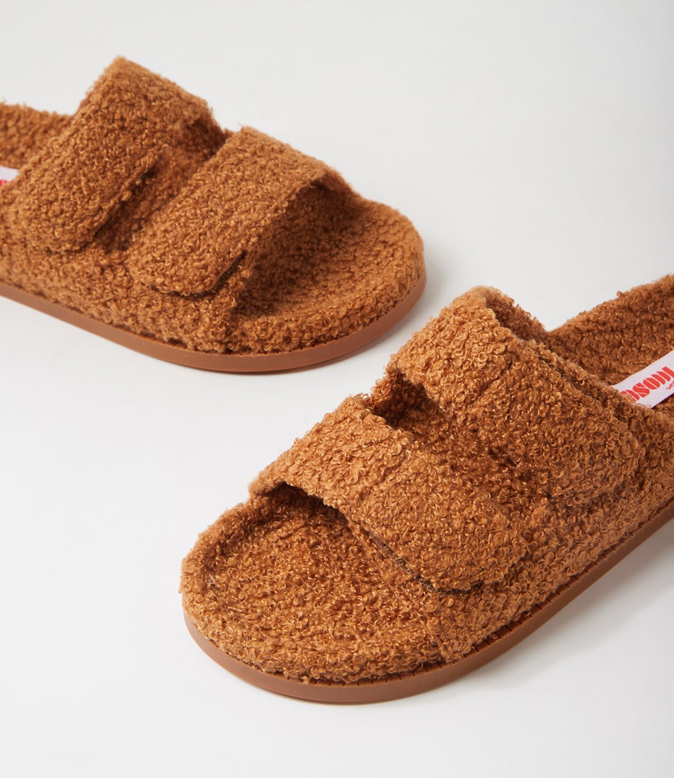 Evu Caramel Fabric Slides