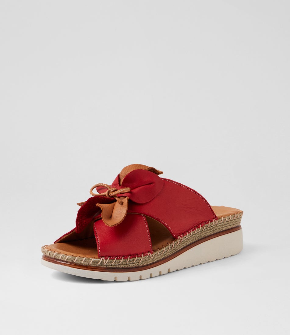 Intreege Red Tan Leather Sandals