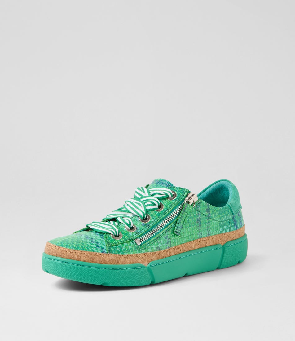 Torayne Green Multi Leather Lace Up Flats