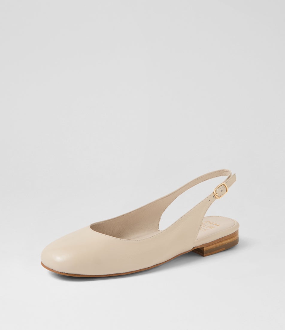 Ezil W Milk Natural Heel Leather Flat Shoes