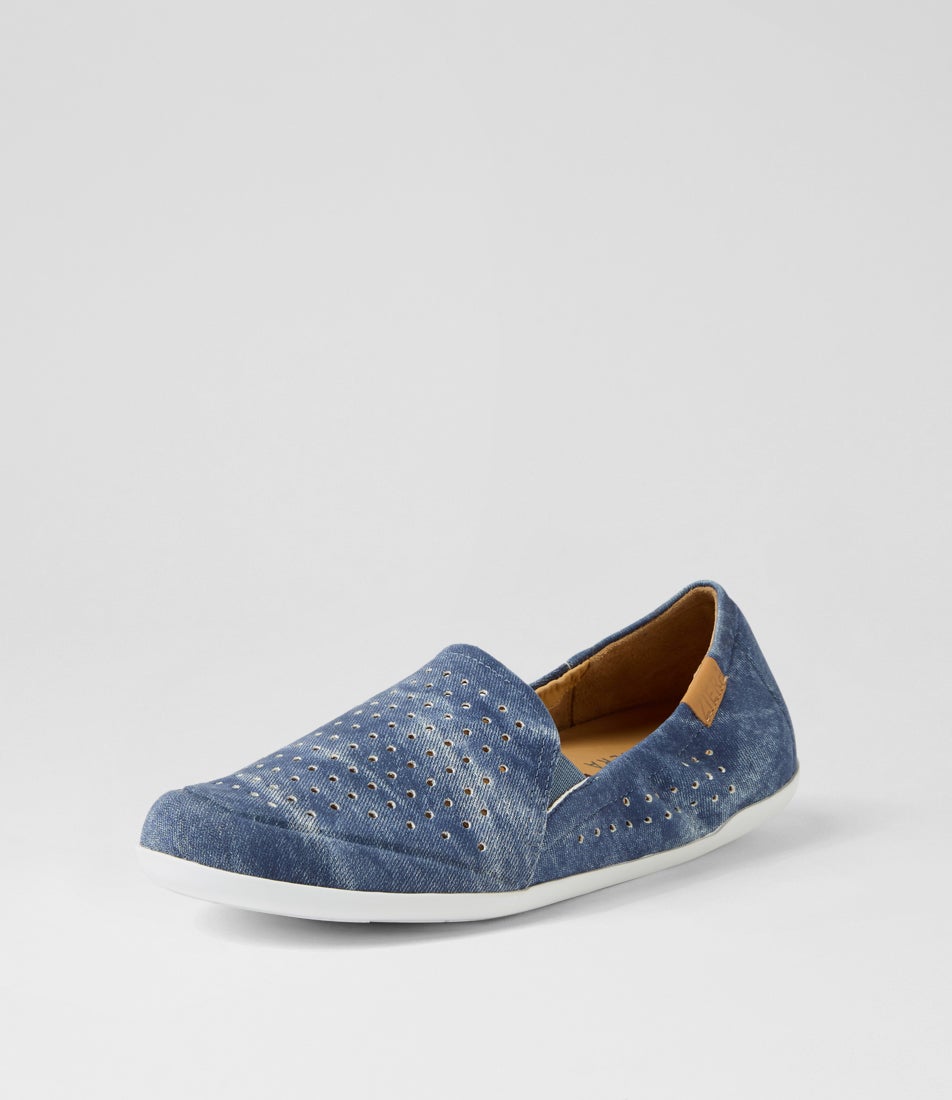 Liana W Blue Distress Denim Leather Loafers