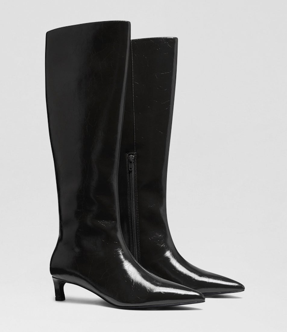 Destiny Black Textured Pu Knee High Boots