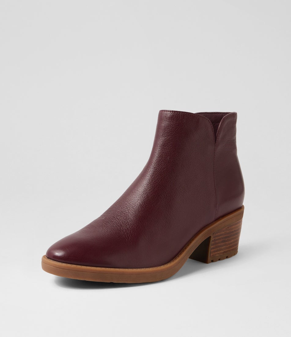 Liem Burgundy Leather Ankle Boots