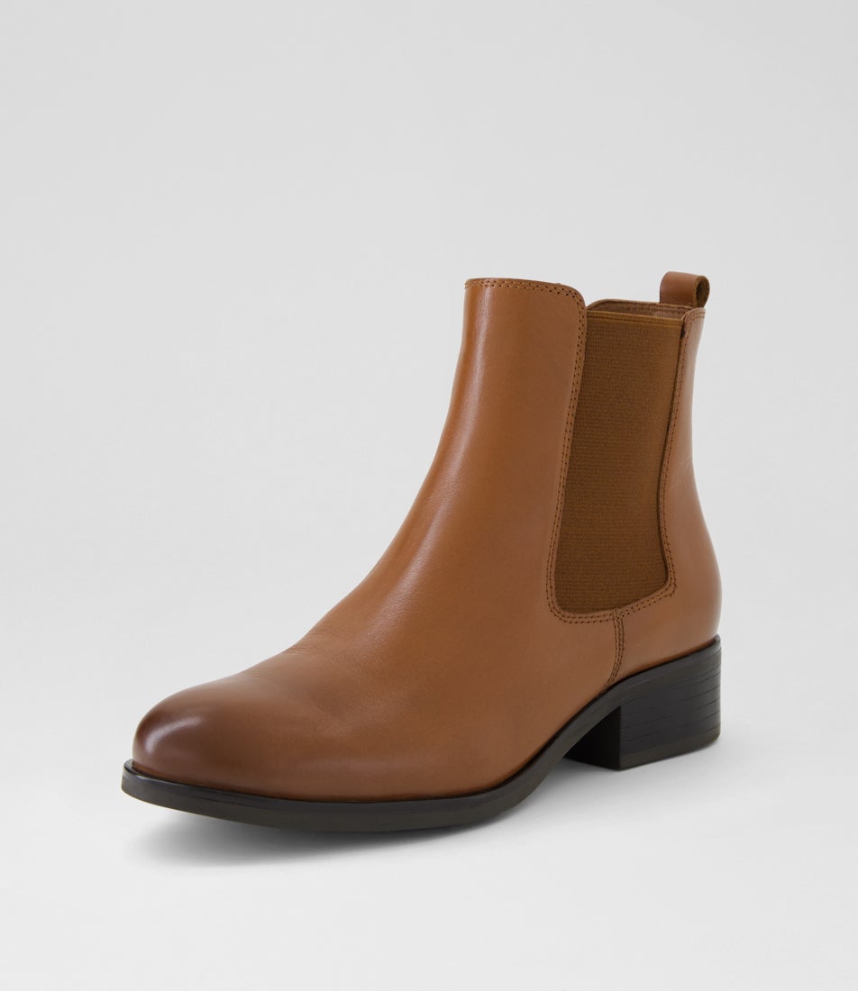 Elsies Tan Burnished Leather Ankle Boots