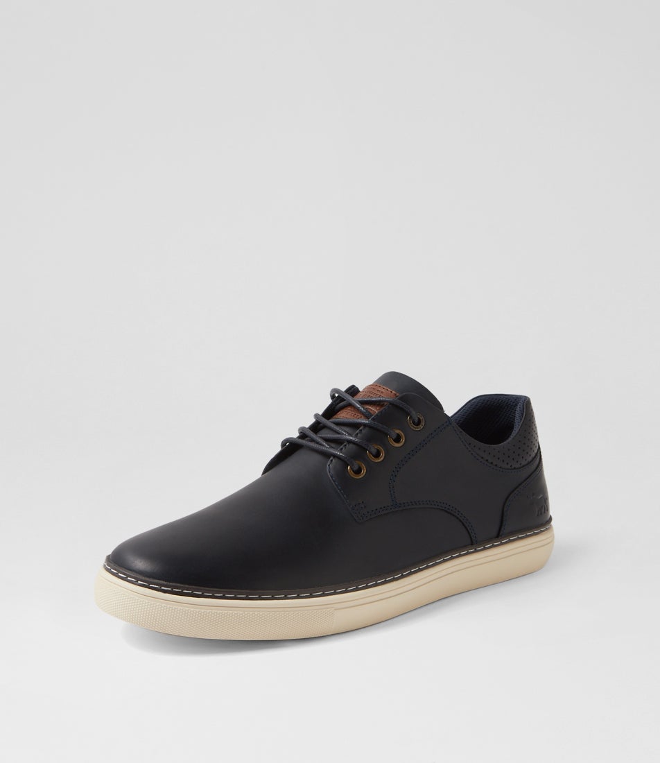 Border Navy Leather Sneakers