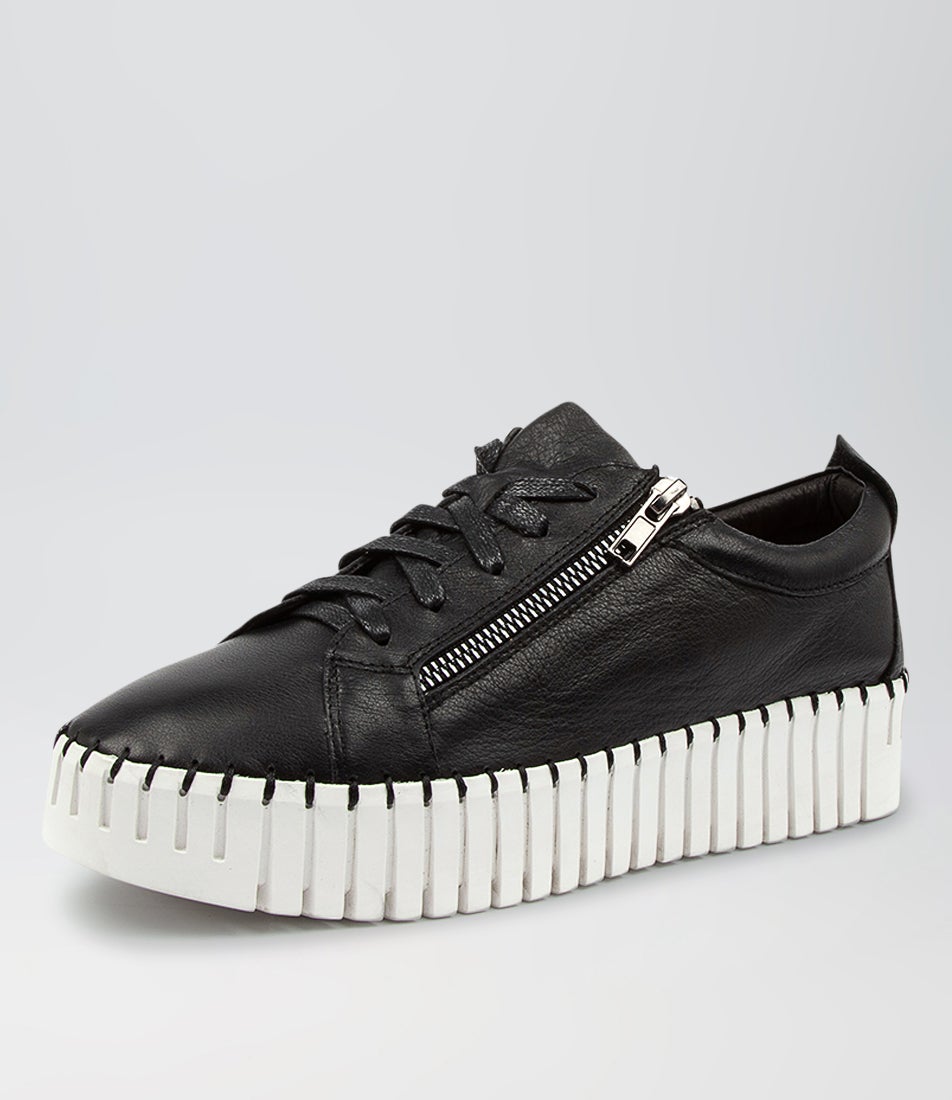 Bump Black White Sole Leather Sneakers