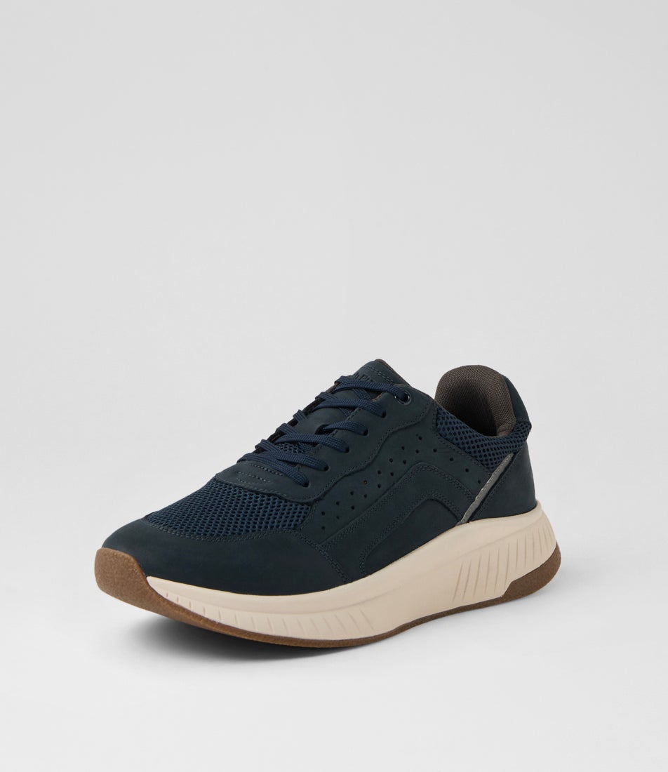 Keegan Navy Leather Lace Up Flats