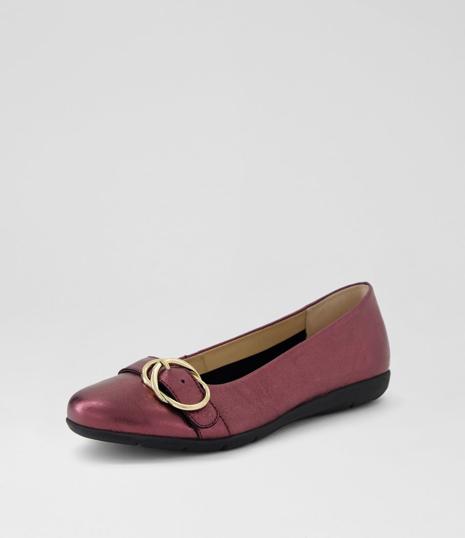 Harper Wine Texture Metallic Leather Flat Shoes