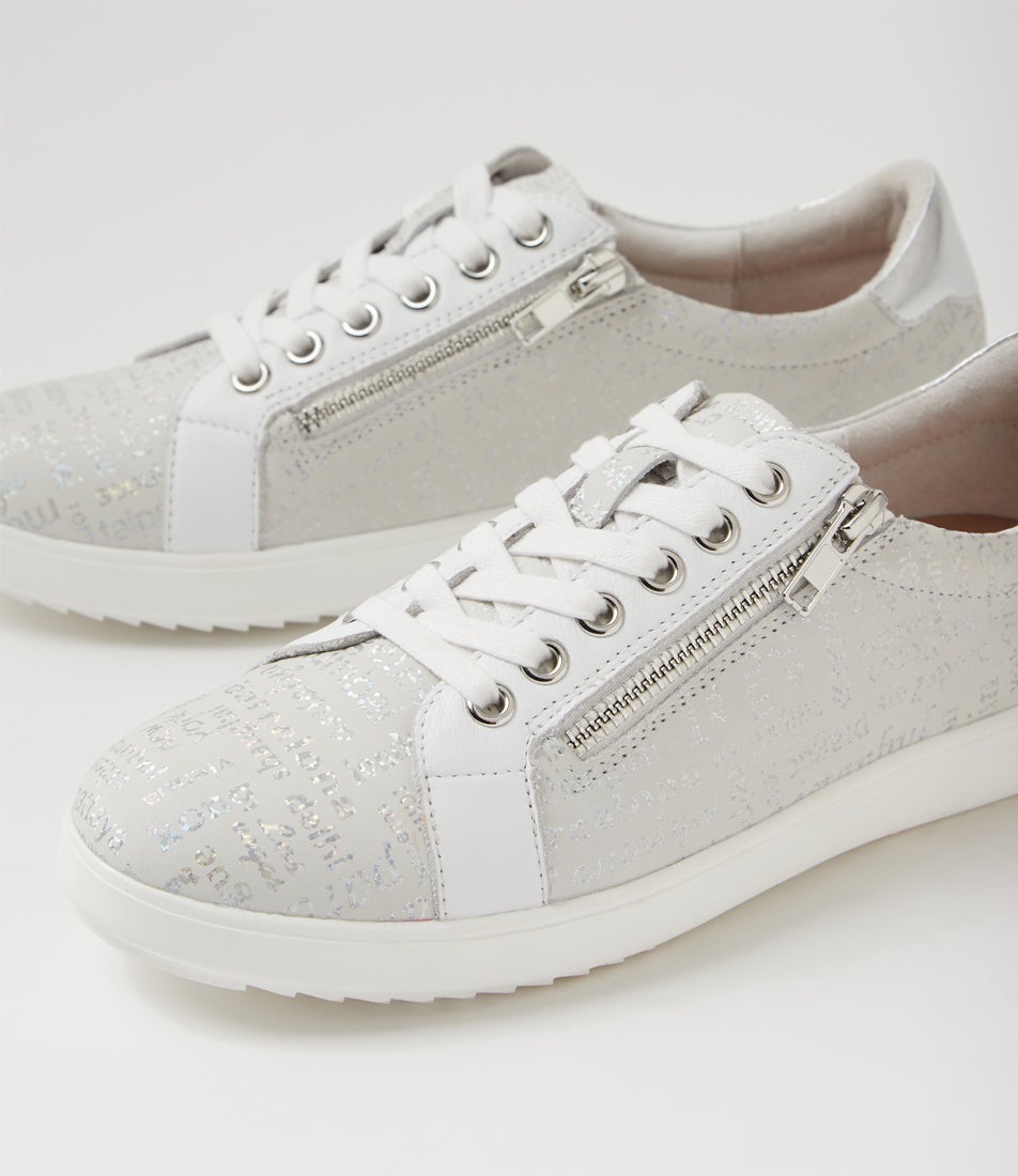 Lillyz Silver Font White Leather Sneakers Lillyz Silver Font White Leather Sneakers