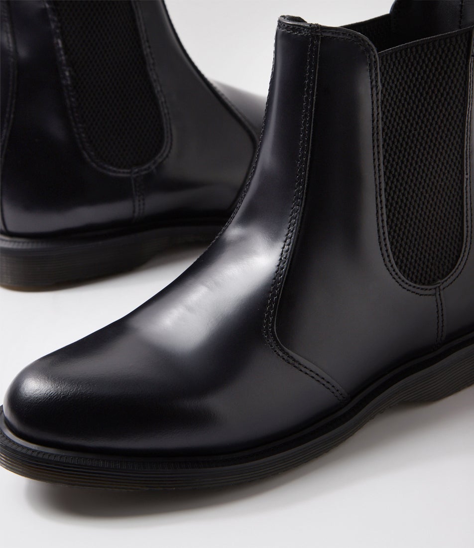 Flora Chelsea Black Polished Leather Boots