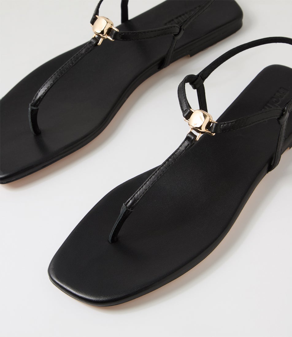 Remee Black Leather Sandals