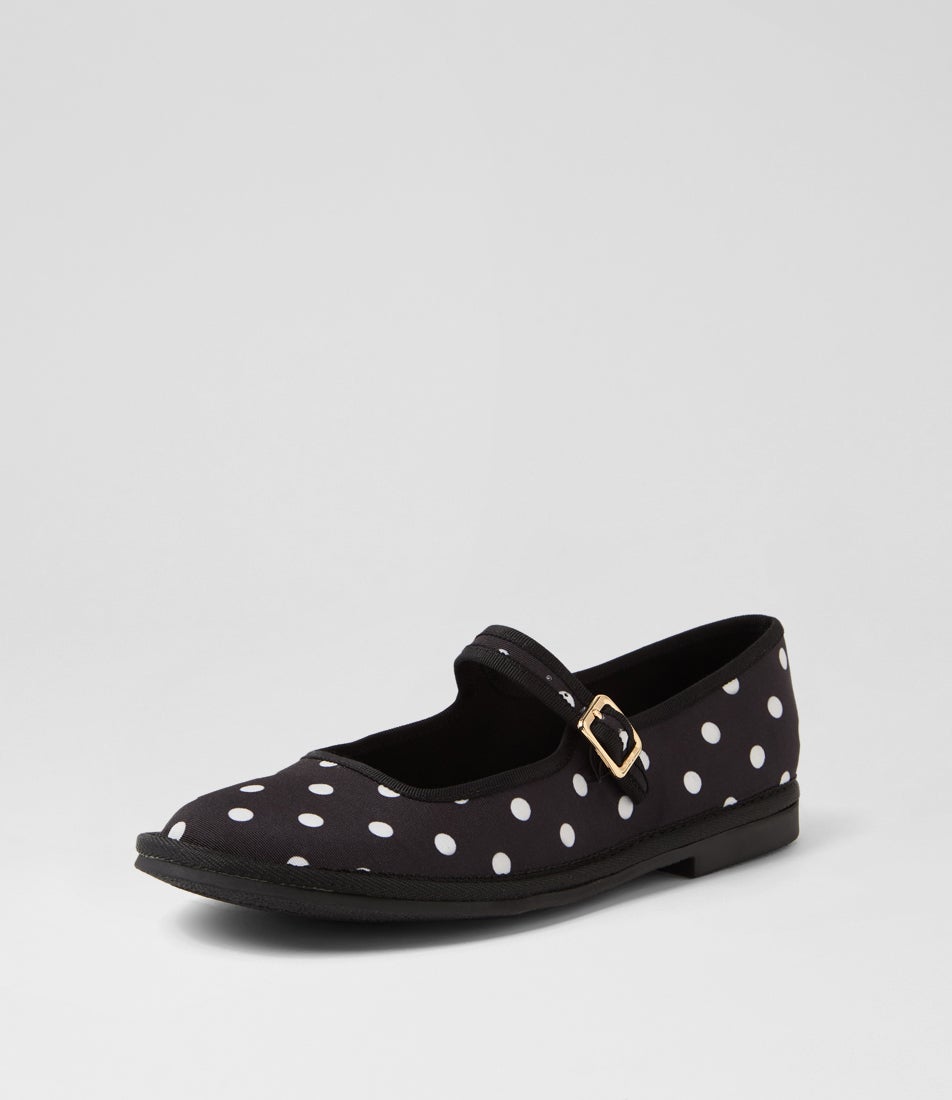 Lairoys Black White Spot Fabric Flat Shoes Lairoys Black White Spot Fabric Flat Shoes