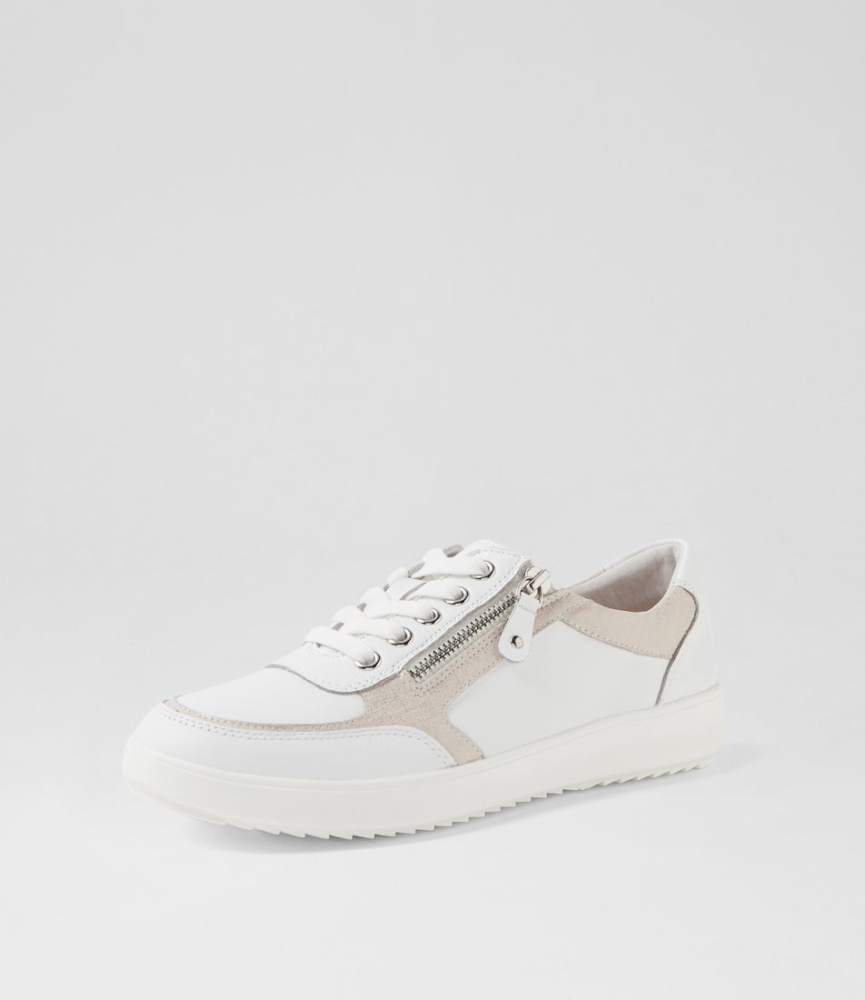 Zulie White Almond Silver Scratch Leather Sneakers