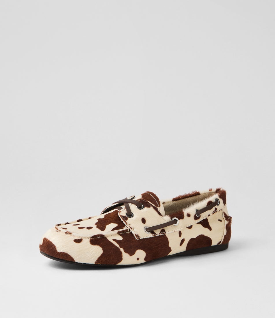 Bateau 3 White Brown Cow Pony Leather Boat Shoes