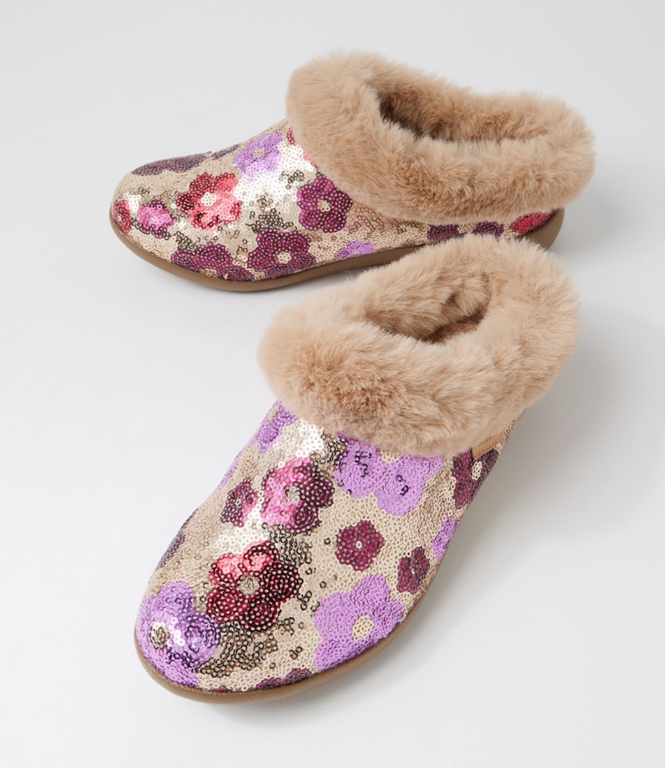 Fifi Xw Champagne Daisy Sequins Fabric Slippers
