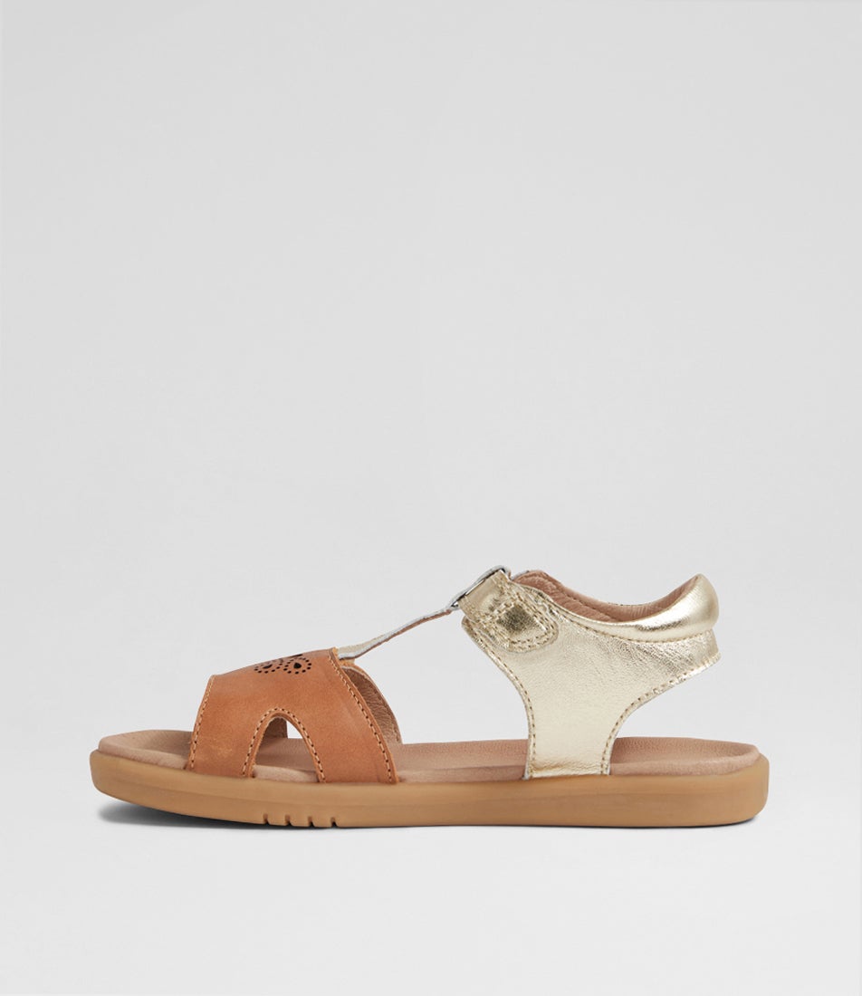 Kp Haven Junior Gold Caramel Leather Sandals