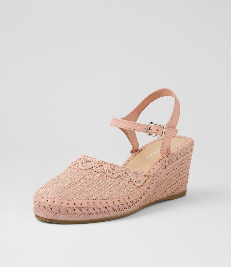 Flory Pale Pink Synthetic Raffia Leather Wedges