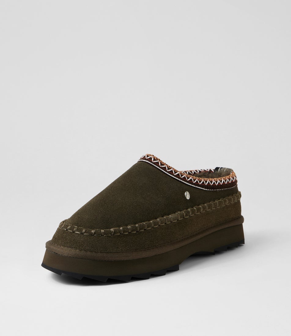 Sharky Adventure Dark Olive Suede Slippers