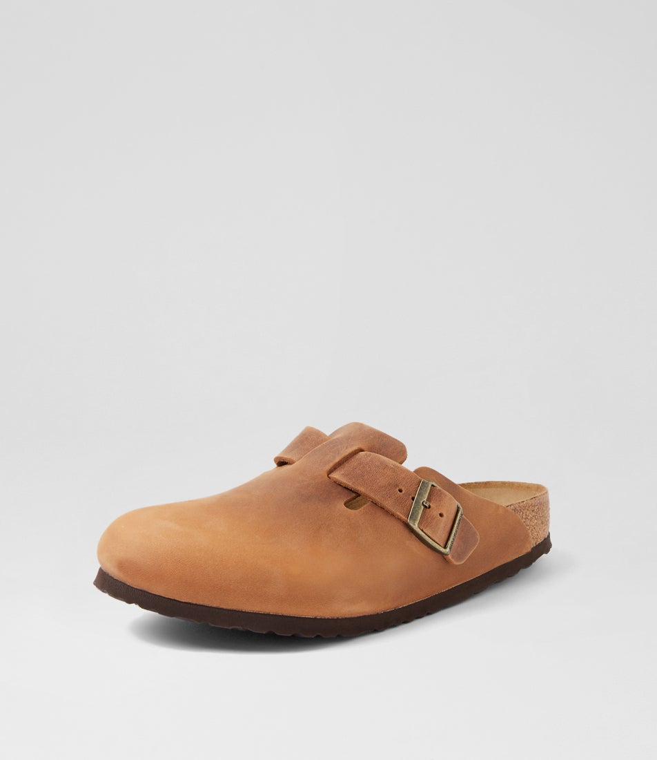 Boston Mens Cognac Oiled Leather Flat Shoes