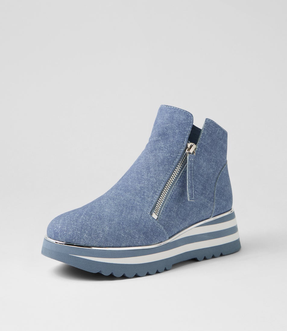 Evol Blue Denim Leather Ankle Boots