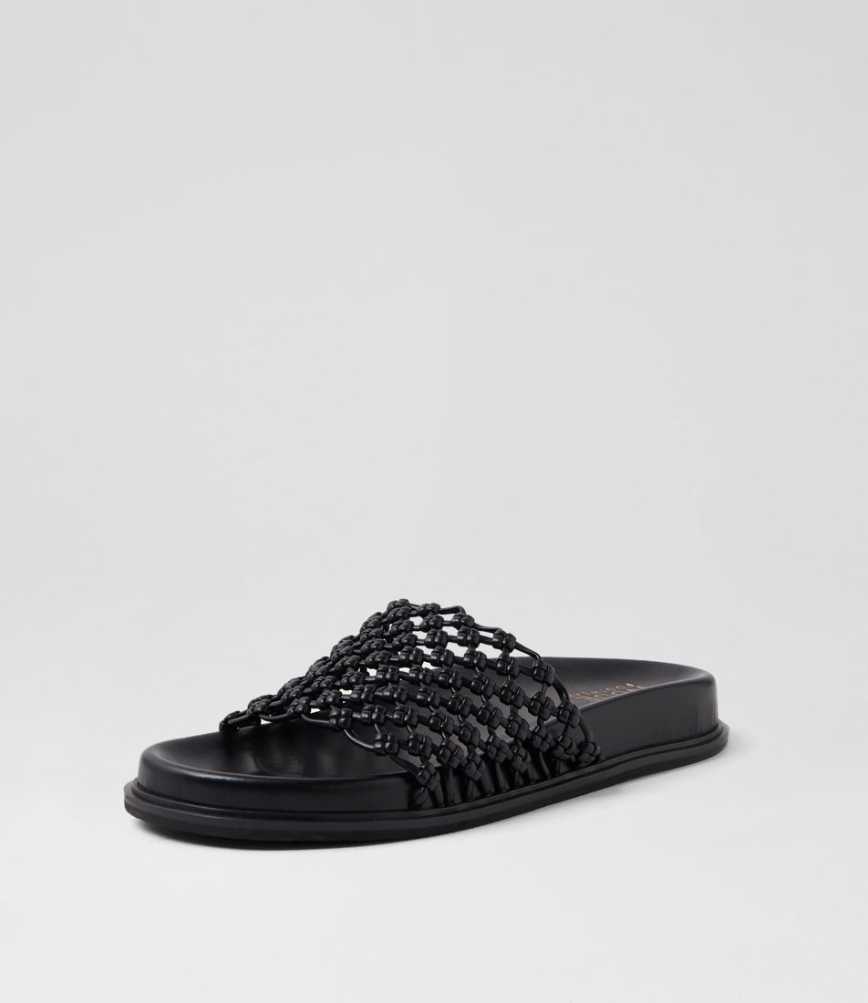 Bondi Black Leather Slides