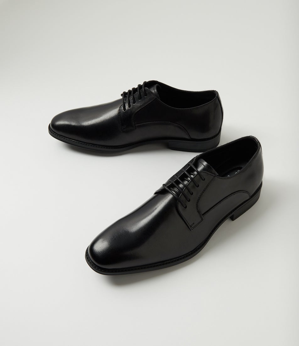 Impose Black Leather Lace Up Flats