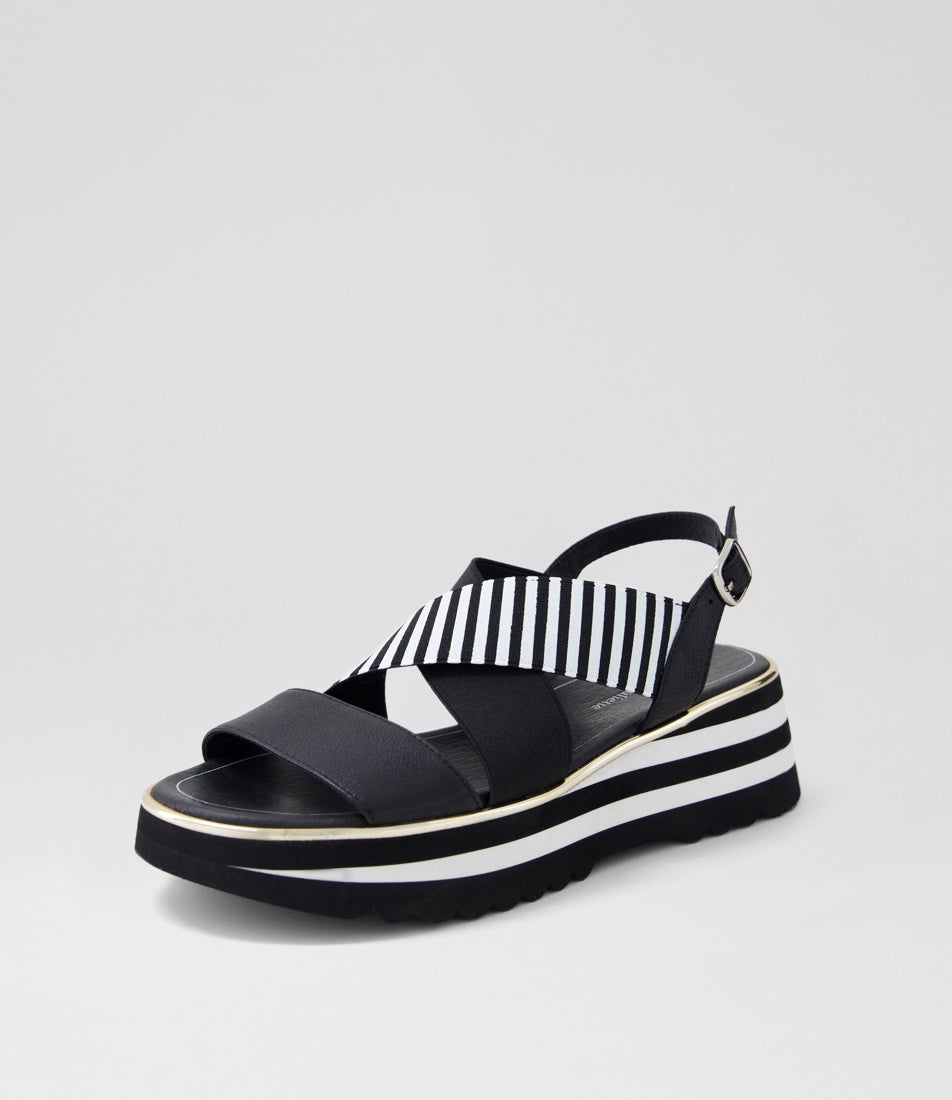 Hunters Black White Leather Sandals
