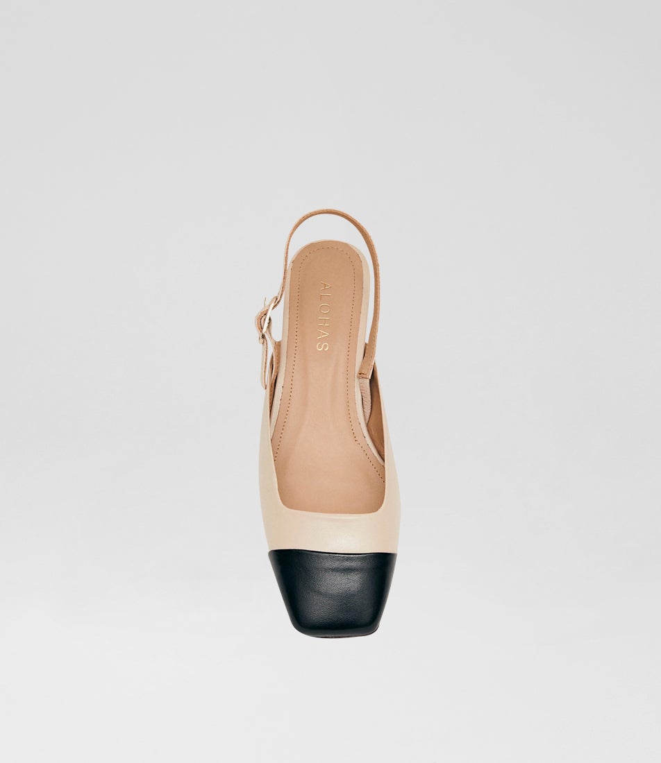 Lindy Black Cream Leather Pump Heels