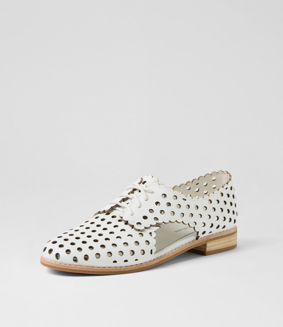 Adalina White Leather Lace Up Flats