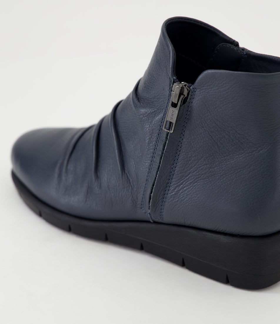 Maxie Navy Leather Ankle Boots