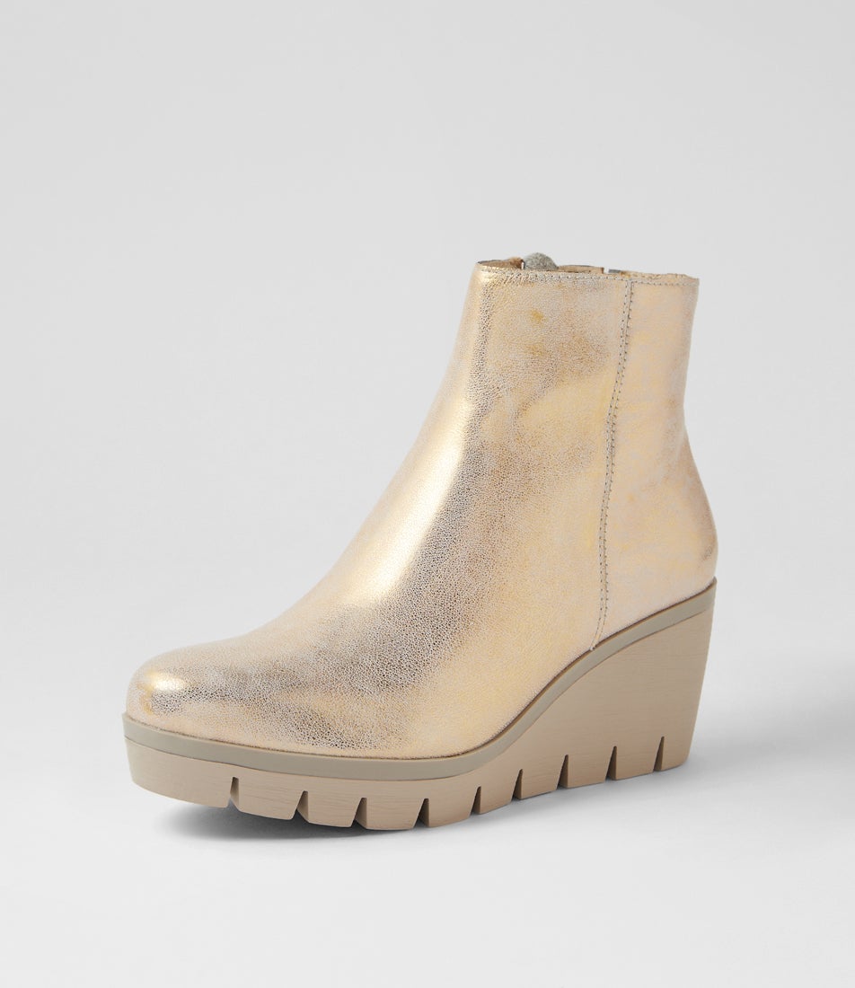 Nish Beige Gold Smudge Leather Ankle Boots