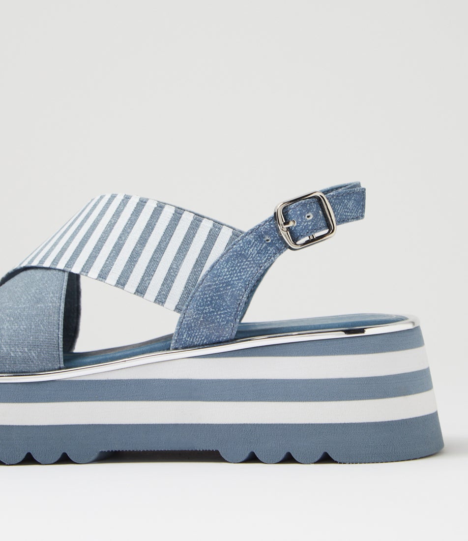 Hunters Blue Denim White Leather Sandals