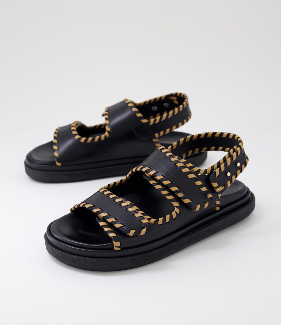 Barrel Black Tan Leather Sandals