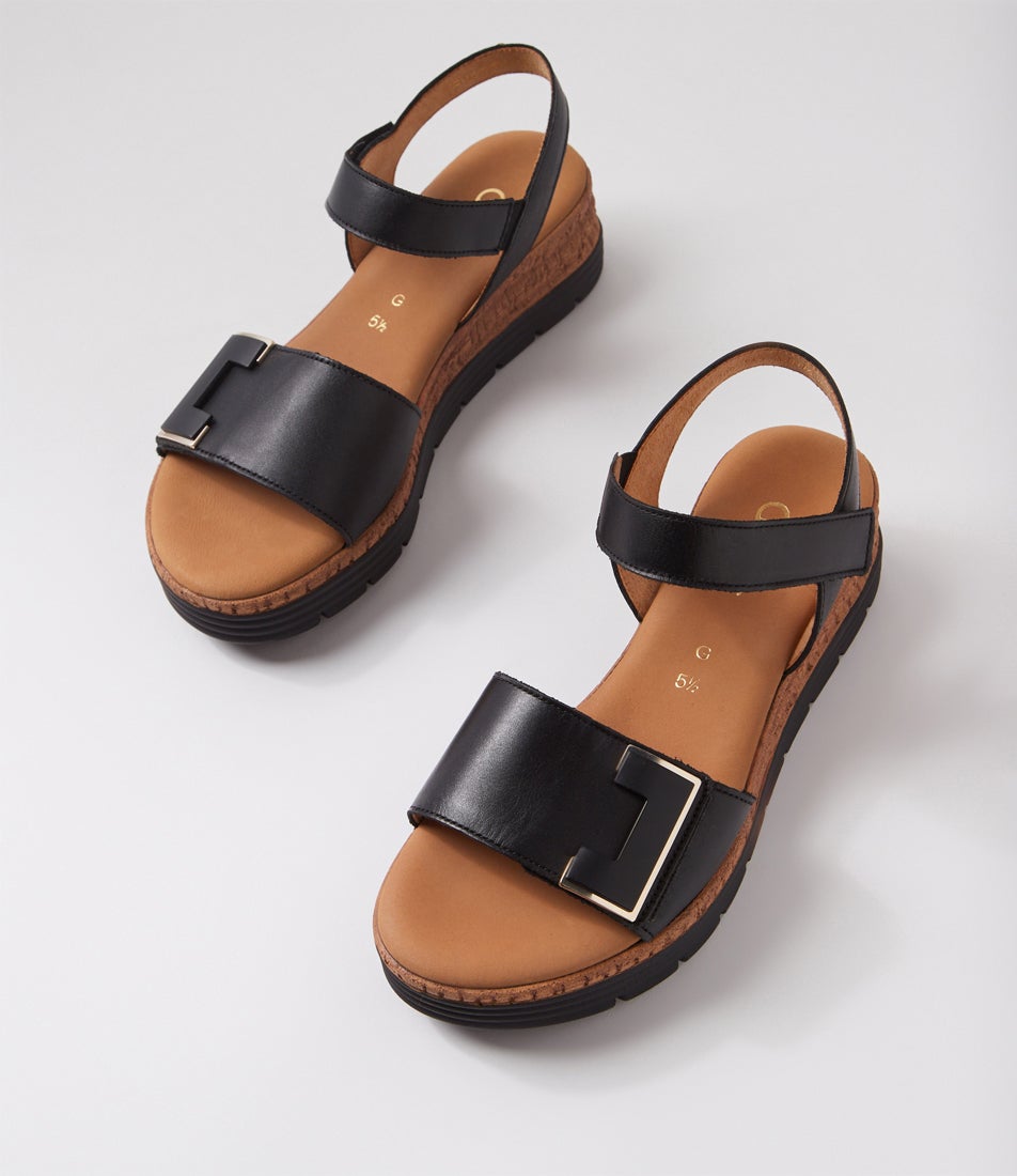 Ebony Schwarz Leather Sandals