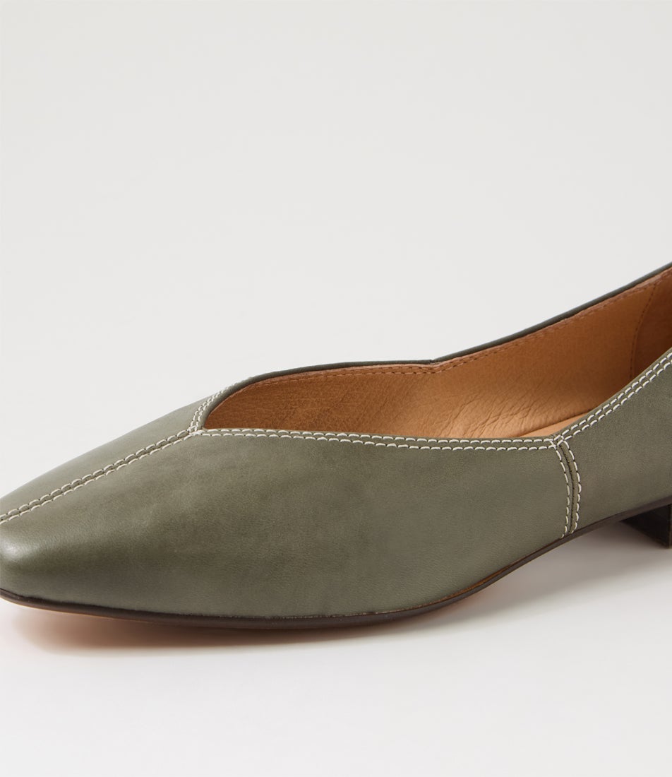 Dolla Olive Leather Flat Shoes