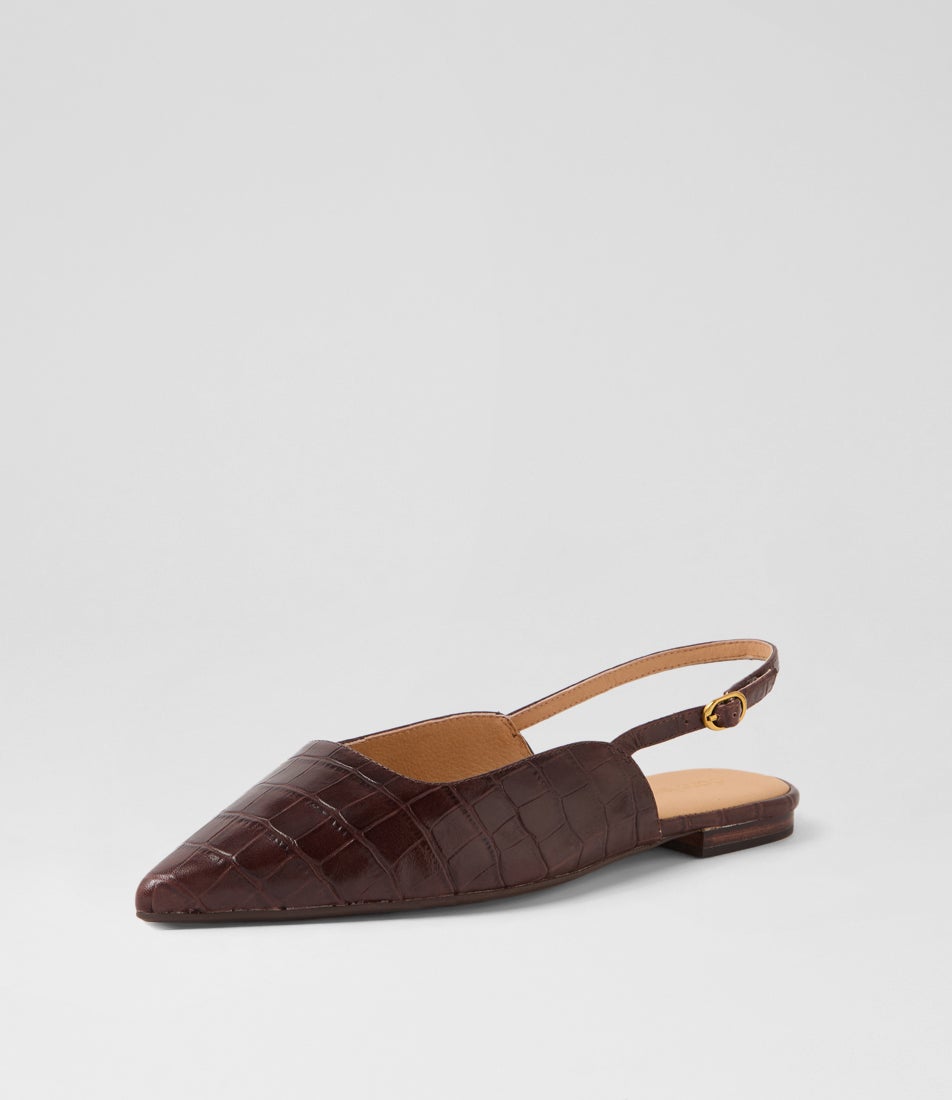 Astar Brown Croc Leather Flat Shoes