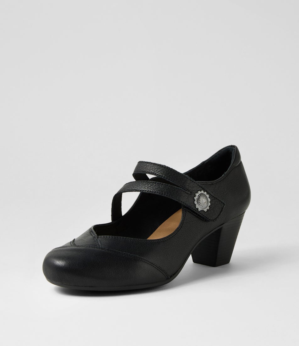 Fortunet Black Leather Mary Jane Heels Fortunet Black Leather Mary Jane Heels