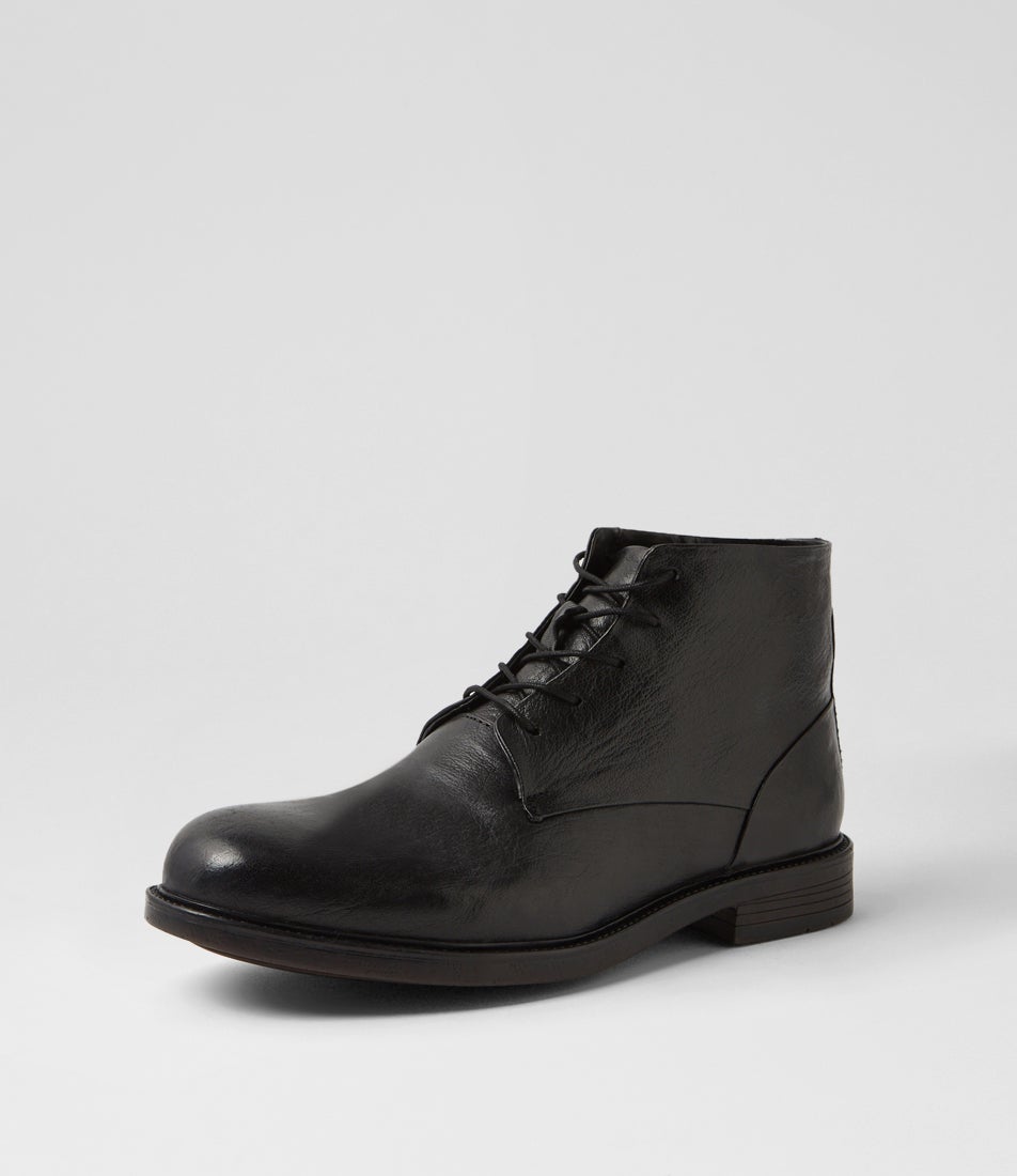 Quota Black Leather Lace Up Boots