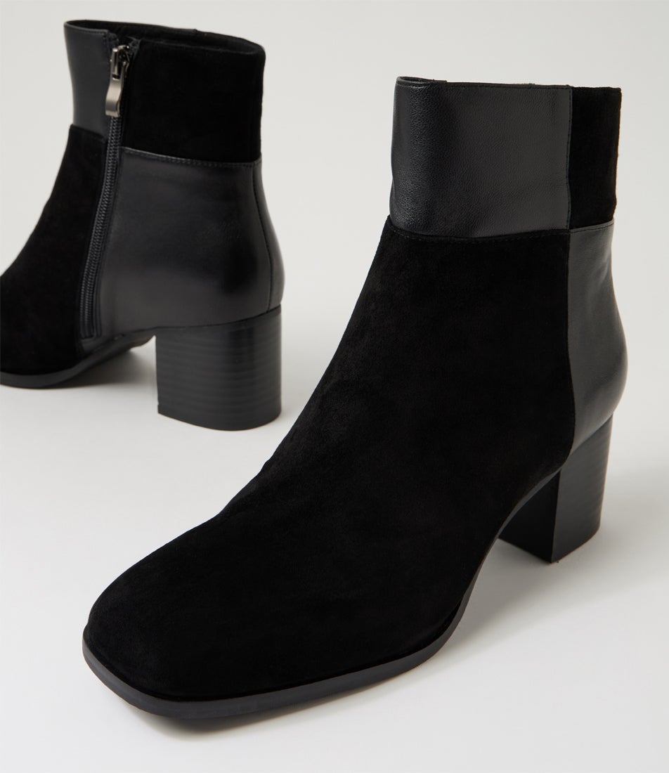 Zaura Black Suede Leather Ankle Boots