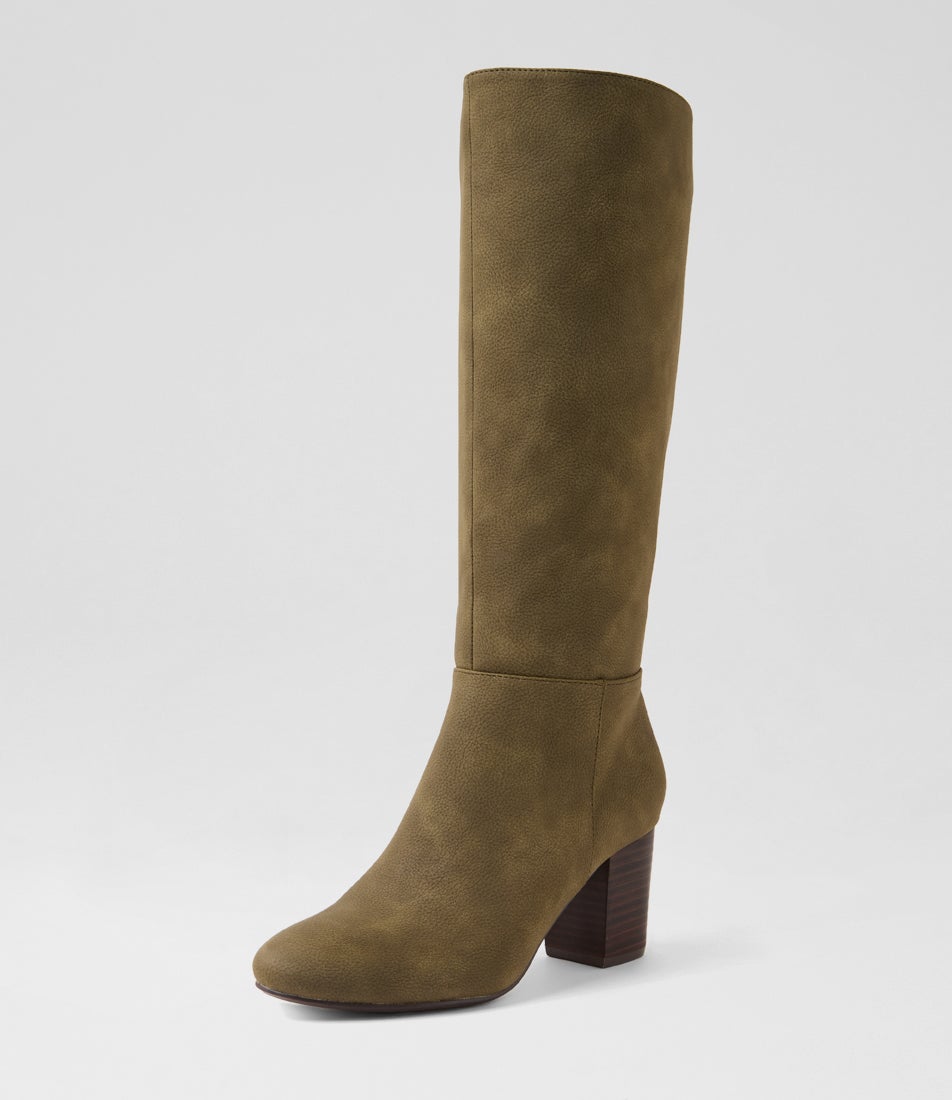 Malanda W Olive Nubuck Pu Knee High Boots Malanda W Olive Nubuck Pu Knee High Boots